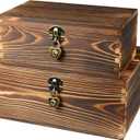 Wooden Box with Lock and Keys Hinged Lid Treasure Chest Memory Hobby Preservation Rustic Decorative Archival Organizer Jewelry Gadget Trinkets Keepsake Wood Storage Boxes 2 Pack Smokey Color