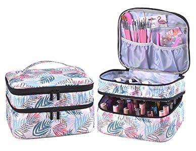 ZFZGFRCS Nail Polish Organizer- Holds 30 Bottles Nail Supply Organizers and Storage Double-layer Nail Bag Organizer Case Nail varnish Organizer Nail Polish Storage Bag with Handle (Leaf)