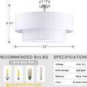 5 Light Off White Double Drum Fabric Shade Semi Flush Mount Ceiling Light,Close to Ceiling Light Fixture Brushed Nickel Finish,24 inch Semi Flush Drum Light for Bedroom,Living Room,Dining Room Hallway