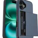 Jiunai for iPhone 16 Wallet Case, Credit Card Holder for 2 Cards Slide Cover, Hidden Pocket for IDs License, Protective Dual Layer Slim Wallet Phone Case for iPhone 16, 6.1 inch Men Women - Navy