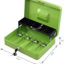 xydled Cash Box with Money Tray and Key Lock,Tiered, Cantilever Design,4 Bill / 5 Coin Slots,11.8" x 9.5" x 3.5", Green