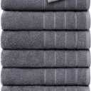 Casa Platino 100% Cotton Bath Towels Set of 6 (24"x48") - Ring Spun Mercerized Cotton Bathroom Towel Sets - Quick Dry, Highly Soft & Absorbent Grey Towels Set - Pre Shrunk, Fade Resistant - Cool Grey