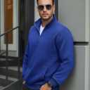 Vssjavun Mens Quarter Zip Pullover Quilted Sweatshirt Long Sleeve Casual Stand Collar Pullovers with Pockets (Blue, M)