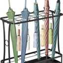 Metal Umbrella Holder Stand with Removable Drip Tray, Industrial Free Standing Umbrella Rack Organizer for Entryway Home Office Patio Decor (18 Slots 10 Hooks, Black)