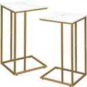 Possile C Shaped End Table Set of 2, Small Side Table for Sofa and Bed, Couch Tables That Slide Under, Snack Side Table for Living Room, Bedroom, White Faux Marble and Gold