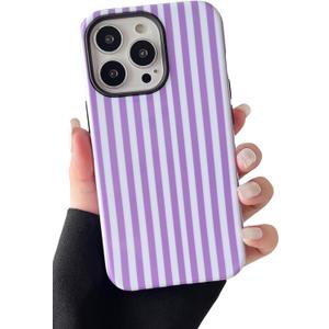 Longlayss Compatible with iPhone 11 Pro Max Case Cute Aesthetic Striped Phone Case for Women Girl Shockproof Slim TPU and Hard PC Protective Cover (Purple)