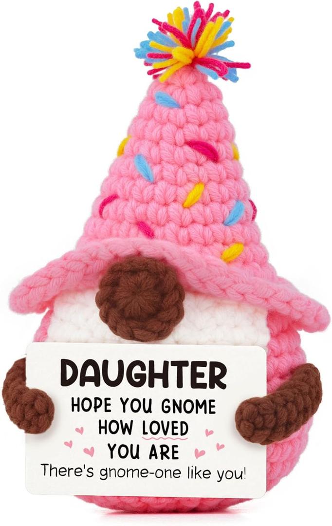 AceThrills Daughter Gifts from Mom Dad, Valentines Day Gifts for Daughter - Handmade Crochet Valentine Gnome Gift- Valentine's Day Easter Birthday Gift for My Daughters