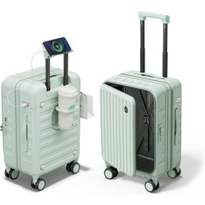 Expandable Lightweight PC Hard Shell Suitcase, 20-inch Carry On Luggage with TSA Lock, 360 Silent Spinner Wheels, Top Opening & Cup Holder - Ideal for Business Travel Suitcase (Mint Green)