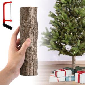 Meonum Realistic Real Feel Artificial Christmas Tree Collar for Base Skirt,Brown Bark Artificial Xmas Tree Accessory,Wood Texture,Natural Xmas Tree Skirt Decor,Hide Fake Looking Base Pole Extender