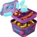 Disney Stitch Salad Container Bento Box for Kids, 70 Oz Portable Lunch Box, Leak Proof, BPA Free Multi Compartment Salad Bowl with Dressing Pot, Food Storage, Gifts For Girls (Multi Stitch)