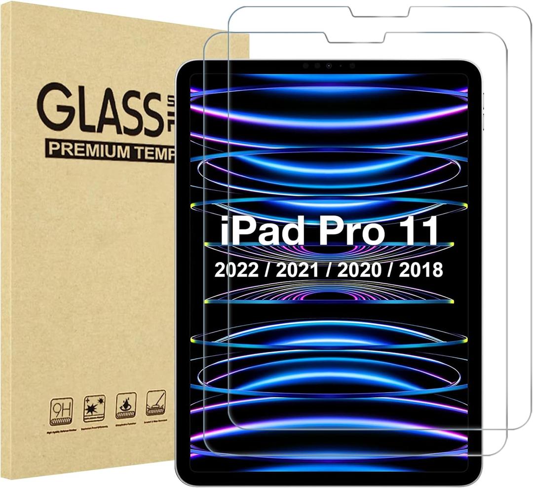 ProCase 2 Pack Screen Protector for iPad Pro 11 4th 3rd 2nd 1st 2022 2021 2020 2018, Tempered Glass Film Guard for iPad Pro 11 4 3 2 1 Gen -Clear