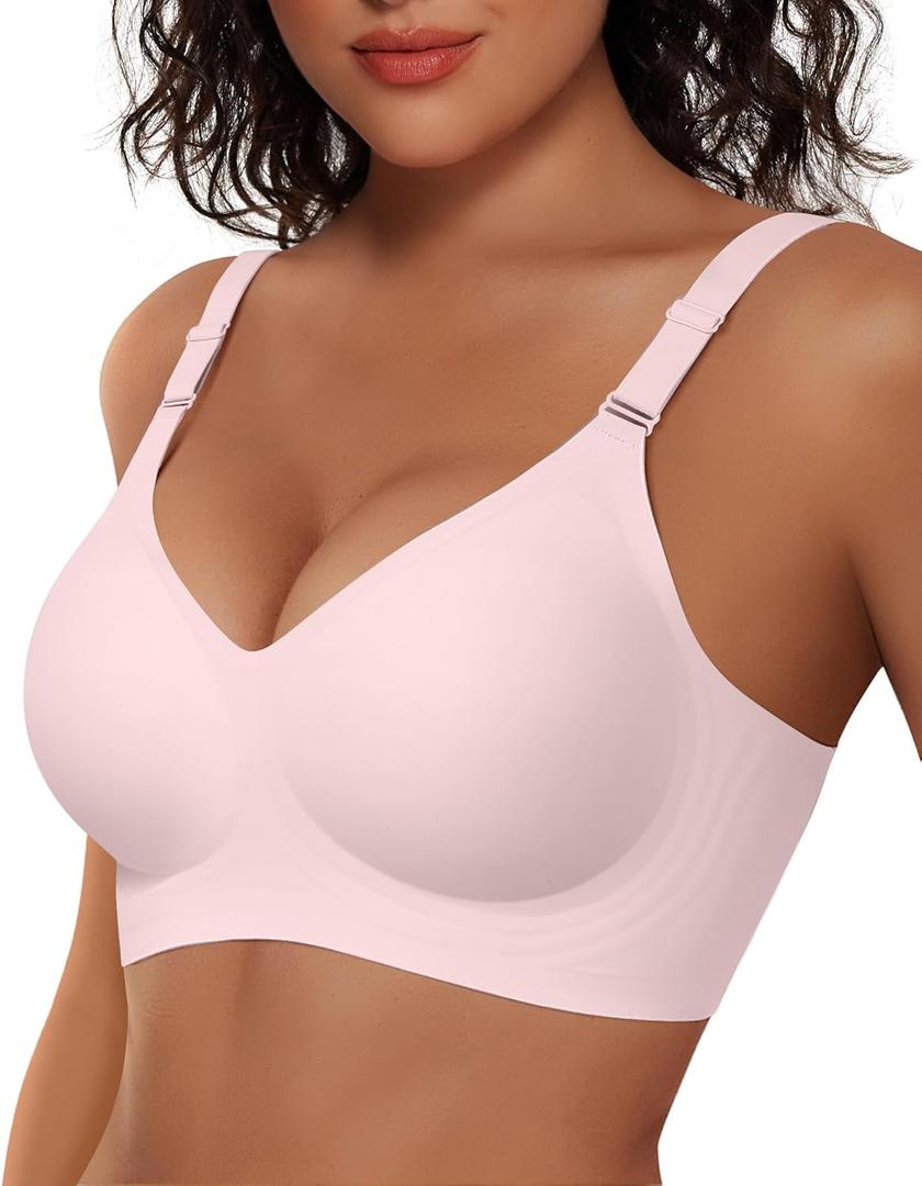 Vertvie Womens Wireless Jelly Bras No Underwire Push Up Seamless Bra Supportive Full Coverage Bralette Regular and Plus Size (XX-Large, Pink)