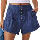 ANRABESS Women's Denim Shorts Summer Baggy High Waisted Flowy Wide Leg Buttons Pleated Casual Jean Shorts 2025 Fashion Skorts Dark Blue Small