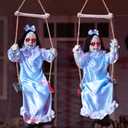 JOYIN 2 Pcs Hanging Ghosts Halloween Decorations Outdoor, 3ft Blue Swinging Creepy Sister Ghost with LED Red Light Eyes Creepy Girl Twins Doll Decor for Indoor Flying Props for Yard Patio Lawn Garden