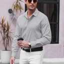 COOFANDY Men's Long Sleeve Button Down Shirt Casual Untucked Dress Shirts Suumer Wedding Shirt Light Gray 4XL
