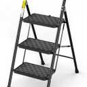 HBTower 3 Step Ladder, 3 Step Stool for Adults, 3 Step Ladder Folding Step Stool with Cushioned Handle Step Ladder with Wide Pedal Ergonomic Design,Black