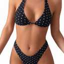 MakeMeChic Women's Polka Dots Triangle Thong Bikini Sets Floral Cute Bathing Suit Swimsuits (XS)
