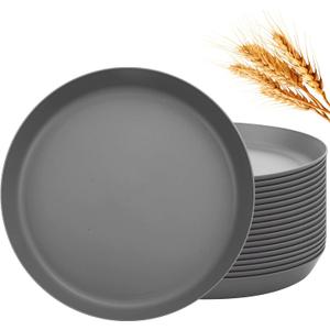 EI 18pcs Dark Grey Wheat Straw Plates Set,Unbreakable Deep Dinner Plates,Reusable Heavy Duty Plastic Plate,Lightweight Salad Plate for Camping,Kitchen,Picninc