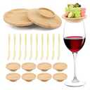10pcs Wine Glass Charcuterie Topper Wine Glass Toppers, Bamboo Round Wines Glasses Charcuterie Board, Bamboo Appetizer Plates for Christmas Family Gatherings Bars Restaurants