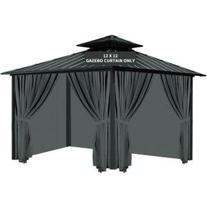 Gazebo Universal Replacement Privacy Curtain, 12'X12' Gazebo Curtains Outdoor Waterproof, 4-Panels Sidewall with Zipper for Patio, Garden and Backyard (Only Curtains, 12'X12', Grey), 144"W x 144"L