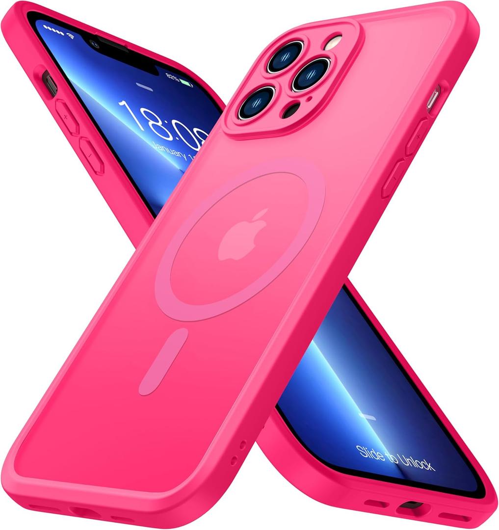 ImpactStrong Magnetic Guard Designed for iPhone 13 Pro Max Case [Camera Protection] [Military Grade Drop Tested] [Compatible with MagSafe] Slim Translucent Matte Phone Case (6.7") - Hot Pink
