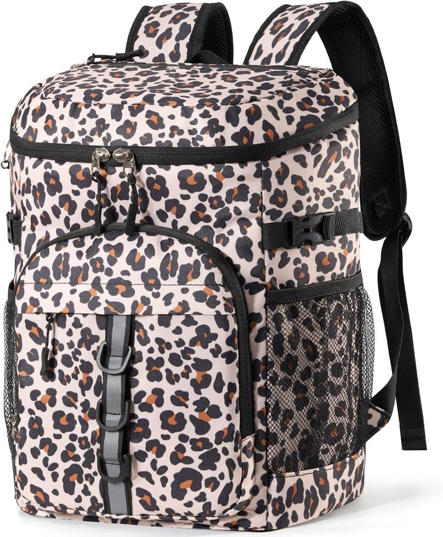Cooler Backpack, Lightweight and Large Capacity Soft Backpack Cooler, Leak Proof Cooler Bag for Men Women (Leopard print)