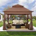 COOSHADE 11x11 Pop Up Gazebo Tent Outdoor Canopy Patio Shelter with Mosquito Netting(Brown)