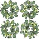 LSKYTOP 4Pcs Eucalyptus Wreath Faux Kitchen Cabinet Wreaths Artificial Greenery Wreath Farmhouse Wreath for Door Wall Window Decor, 9Inch/PC