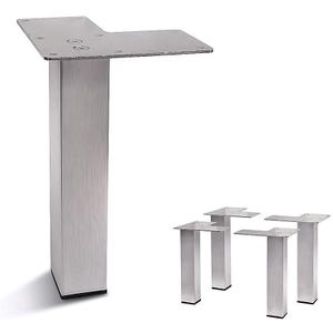 Set of 4 Stainless Steel Straight Metal Sofa Legs Square Tube Design, Durable Furniture Legs, Modern Style (7-7/8"H)