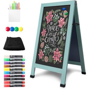 SELEAD Solid Wood A-Frame Chalkboard - 40" x 20" Magnetic Sandwich Board Signs Outdoor Standing Chalk Board Easel Sidewalk Pizarra for Business, Wedding, Garden - Green