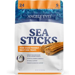 ANGELS' EYES Sea Sticks Tear Stain Friendly Daily Dog Treats with Red & Brown Seaweed Tear Stain, Gut Health, & Metabolic Support Grain-Free, Gluten-Free, Plant-Based North Sea Small 24ct (1 Ounce (Pack of 24))