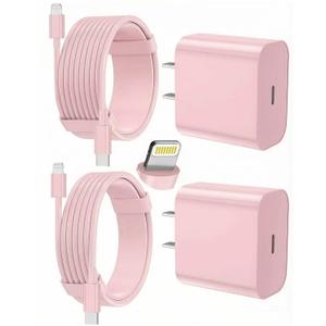 FEEL2NICE iPhone Charger Fast Charging 2 Pack Type C Wall Charger Block with 2 Pack [6FT&10FT] Long USB C to Lightning Cable for iPhone 14/13/12/12 Pro Max/11/Xs Max/XR/X,AirPods Pro,Pink