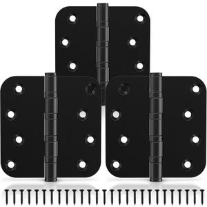 KOLET Ball Bearing Door Hinges, 4 x 4 Inches Door Hinges, Heavy Duty Stainless Steel Hinges, 5/8'' Radius Corner, Smooth and Quiet, Non Removable Pin, Matte Black, 3 Pack