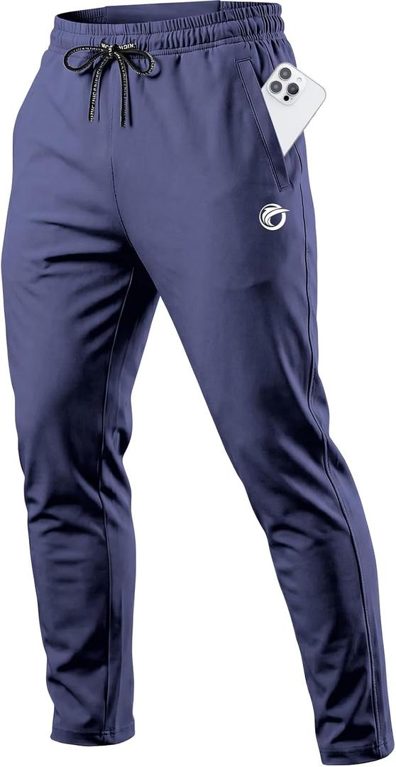 CANGHPGIN Mens Athletic Joggers with Zipper Pockets Lightweight Gym Sweatpants Men Stretch Workout Track Pants Jogging, X-Large, Navy