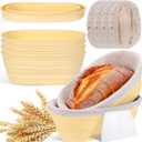 Nuogo 4 Pack Oval Bread Proofing Basket Silicone 10 Inch Collapsible Sourdough Bread Baking Supplies Dough Proofing Bowl with 4 Pcs Dough Scraper and 4 Pcs Basket Covers(Yellow)