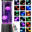FBSPORT Jellyfish Lamp, Jellyfish Night Aquarium Tank Night Light 17 Color Changing with Remote Control for Kids Adults Home Office Decor Table Lamp Gifts for Christmas(Black, 12 inch)