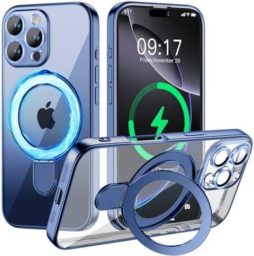 Pmteyoim Magnetic for iPhone 16 Pro Case with Invisible Stand[Compatible with MagSafe][Full Camera Lens Protector][Military Drop Protection] Shockproof Not Yellowing Clear Slim Soft for Women Men