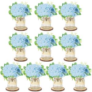 Set 6 Mason Jar Table Centerpiece - Wedding Centerpieces for Tables, Mason Jar Flower Centerpiece Vases Decor- Boho Farmhouse Rustic for Engagement, Bridal Shower, Wedding, Versatile Decor (Blue)