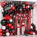 Red and Black Birthday Party Decorations, Red Black White Foil Balloons Banner Fringe Curtains for 16th 18th 21st 24th 32th 40th 50th 60th Birthday Decorations for Men