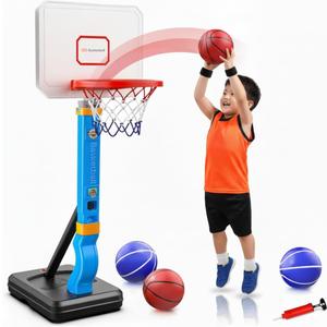 Toddler Basketball Hoop Adjustable for Kids  Indoor & Outdoor Basketball Hoop for Toddlers 1-3 with 4 Mini Basketballs, Pump, Wristband, Patches & Stable Base, Height Adjustable 2.55.5 Ft