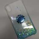 for iPhone XR Case, Bling Flowing Liquid Floating Sparkle Colorful Glitter Waterfall TPU Protective Case with Rotation Ring Kickstand for iPhone XR 6.1 inch, Blue