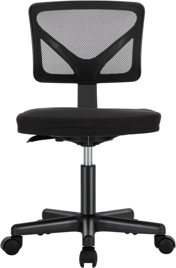 Sweetcrispy Office Computer Desk Chair, Ergonomic Low-Back Mesh Rolling Work Swivel Chairs with Wheels, Armless Comfortable Seat Lumbar Support for Home, Bedroom, Study, Student, Adults, Black