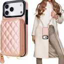 Bocasal Crossbody Wallet Case for iPhone 17 Pro Max, RFID Blocking PU Leather Zipper Handbag Purse Flip Cover, Kickstand Folio Case with Card Slots Holder Wrist Strap Lanyard 5G 6.9 Inch (Rose Gold)