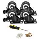 2" Caster Wheels, Heavy Duty Casters with Brake Set of 4, Locking Casters with 360 Degree No Noise Polyurethane (PU) Wheels, Swivel Plate Castors Pack of 4