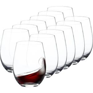 Stemless Glasses Set of 12, 15 Ounce Smooth Rim Standard Glass Tumbler for Red, Dishwasher Safe