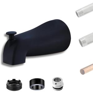 Universal Matte Black Bathtub Tub Spout with Diverter Faucets Fits 1/2" Copper Pipe, 1/2" IPS and 3/4" IPS, Slip Fit for Bathroom with Spigot Threaded Adapters and Hex Wrench