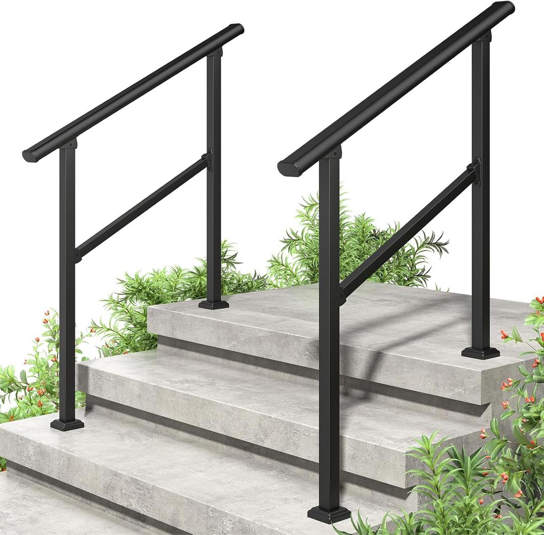 ROOMTEC 2 Pack 3 Step Handrails for Outdoor Steps, Safety Outdoor Handrails for Exterior Steps, Black Stair Railing Kit (2-3 Steps Handrail)