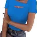 XIEERDUO Womens Summer Tops Short Sleeve Shirts for Women Sexy Tops Y2K Shirts One Piece Cutout Tops, Blue, XL