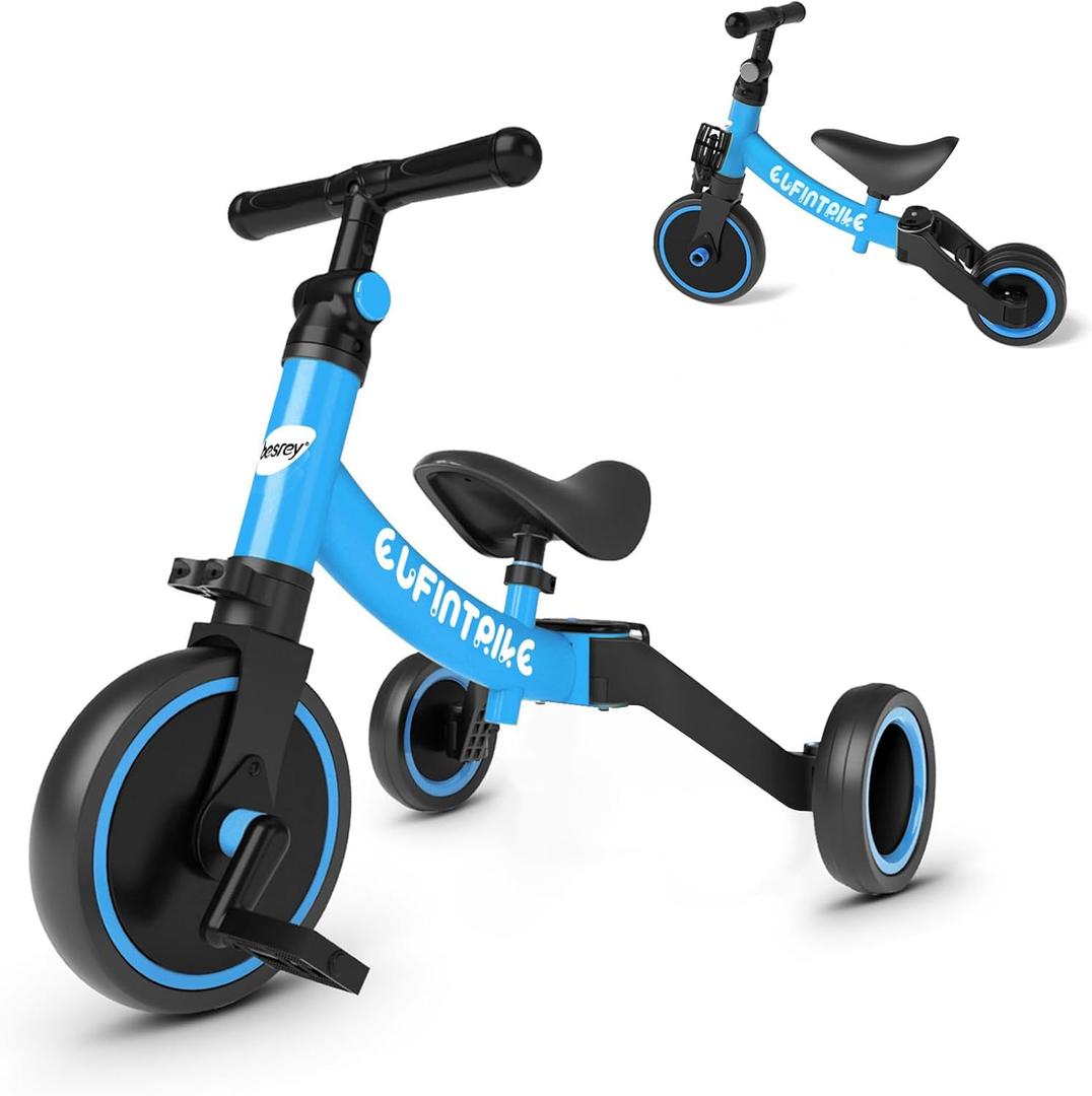 besrey 5 in 1 Toddler Bike for 1 Year to 4 Years Old Kids, Toddler Tricycle Kids Trikes Tricycle, Toys for Boy & Girl, Balance Training, Removable Pedals, Large
