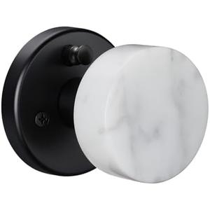 dairazan Modern White Marble Door Knob, Interior Privacy Door Handle with Matte Black for Bedroom Bathroom,Keyless Design